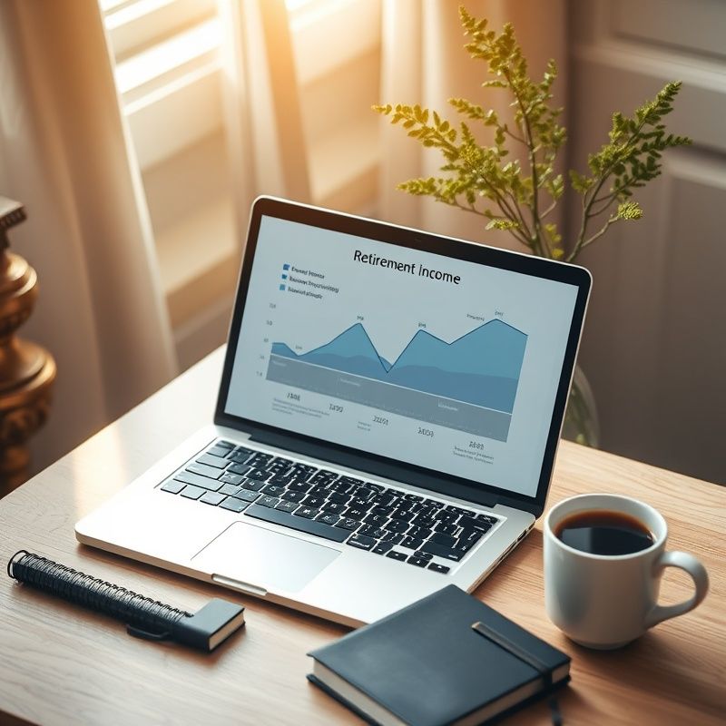 Notebook s časovou osou příjmů v důchodu, káva a indigo poznámkový blok
